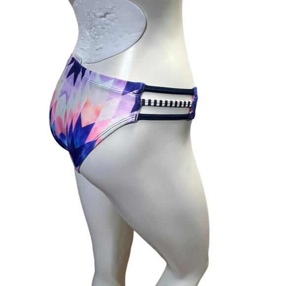 DOLFIN XS Geometric Print Bikini Bottom Pink Navy Blue Striped Swimwear Athletic - Picture 4 of 16